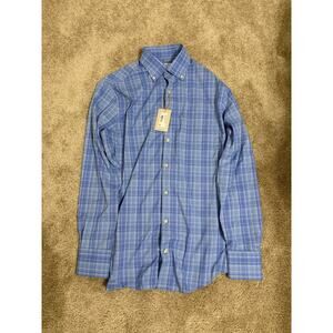 NEW Peter Millar Crown Sport Summer Comfort Men's Size Medium Blue Check Shirt S
